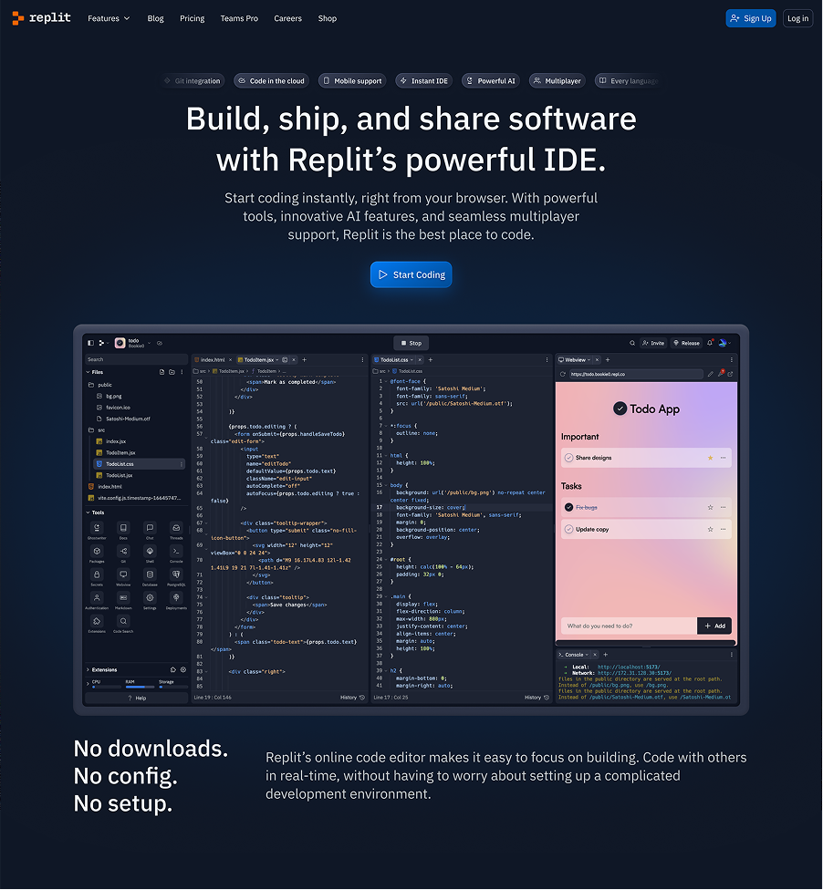 Replit IDE marketing page