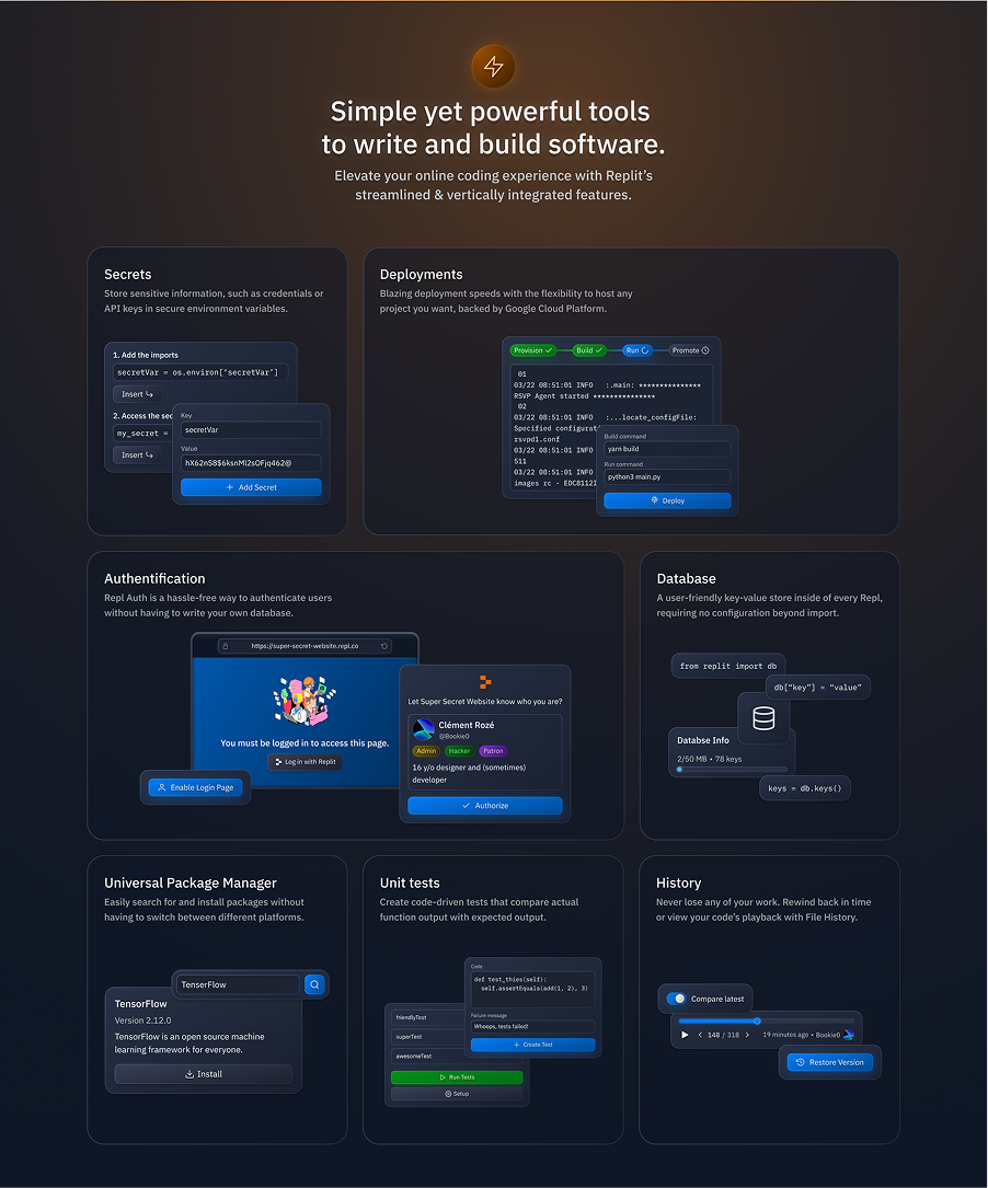 Replit IDE marketing page
