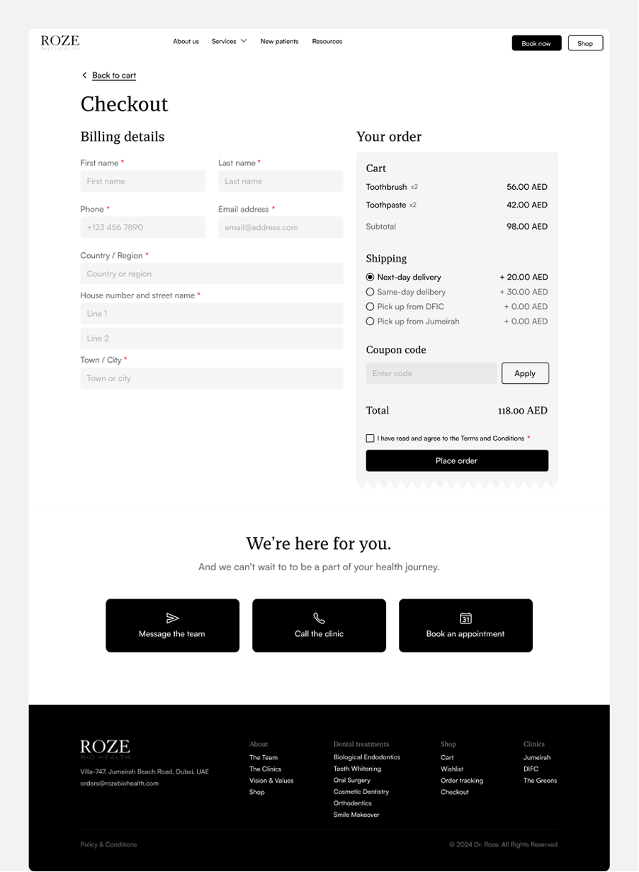 Dr. Roze checkout page