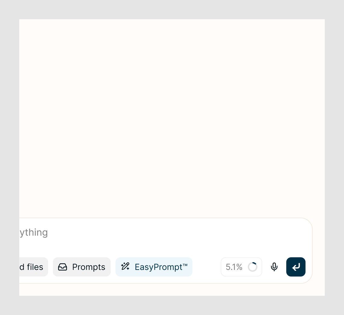 Close-up of the composer showing a small 5.1% context-usage pill beside the send button.