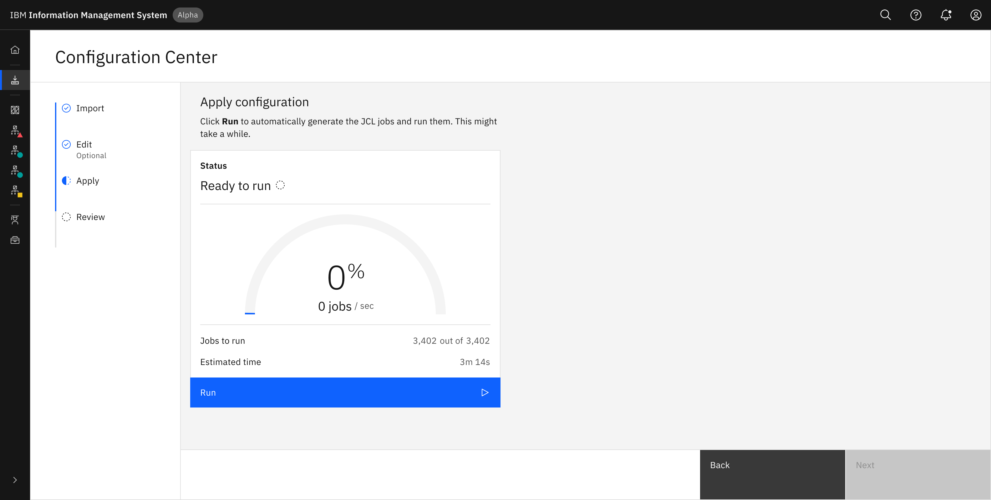 Apply screen with progress tracker when running jobs