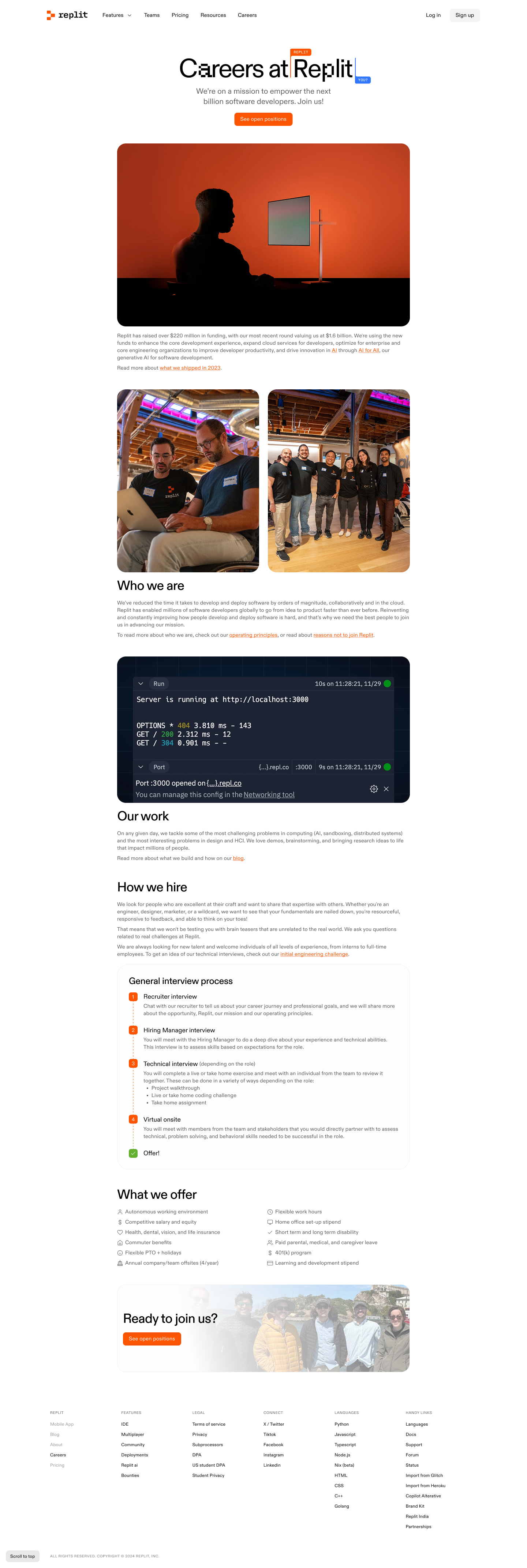 The full design of the Careers page