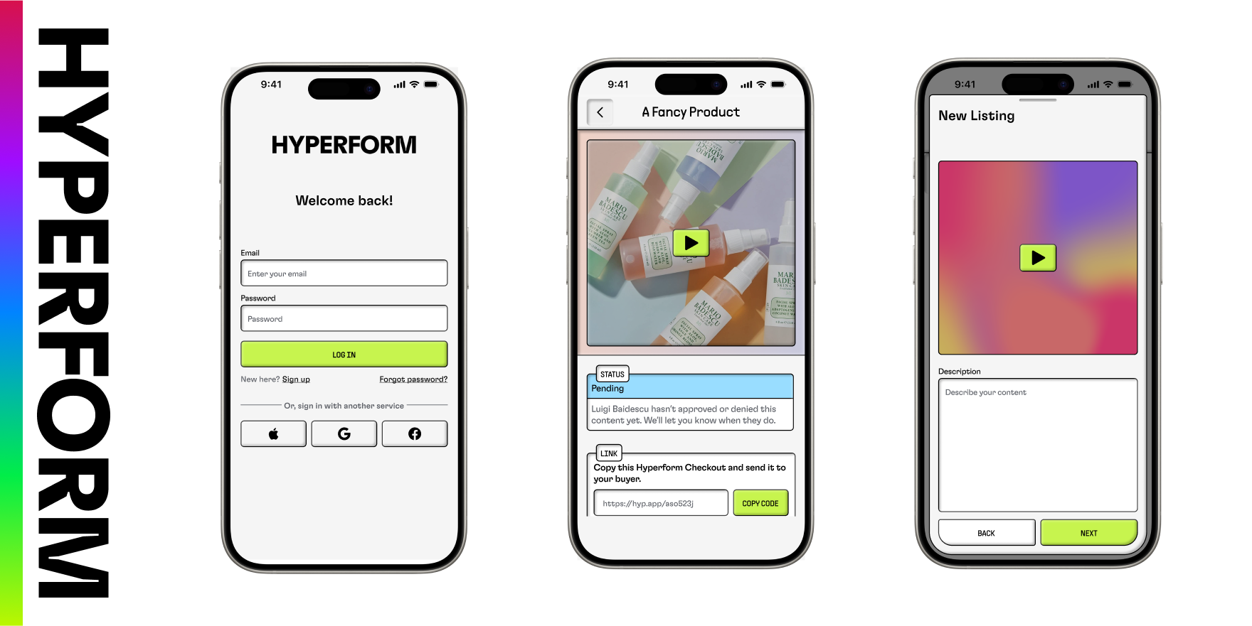 A banner showing the Hyperform logo with 3 phones showing various interfaces of Hyperform