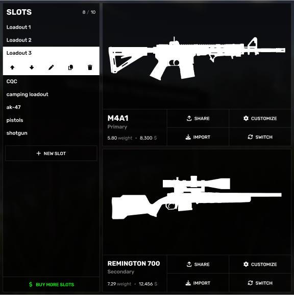 The Loadout screen