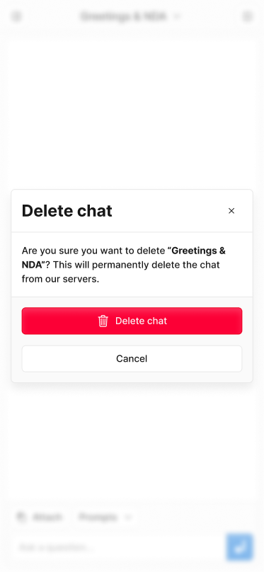 Mobile view of the Delete chat modal